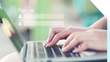 Laptop with sign up messaging