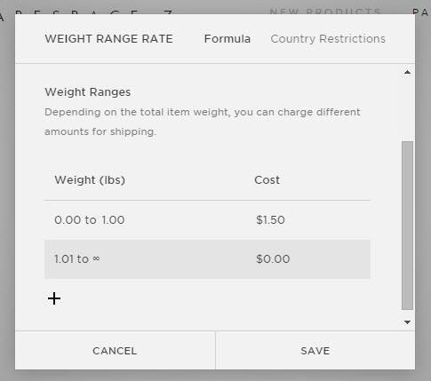 Squarespace commerce shipping weight