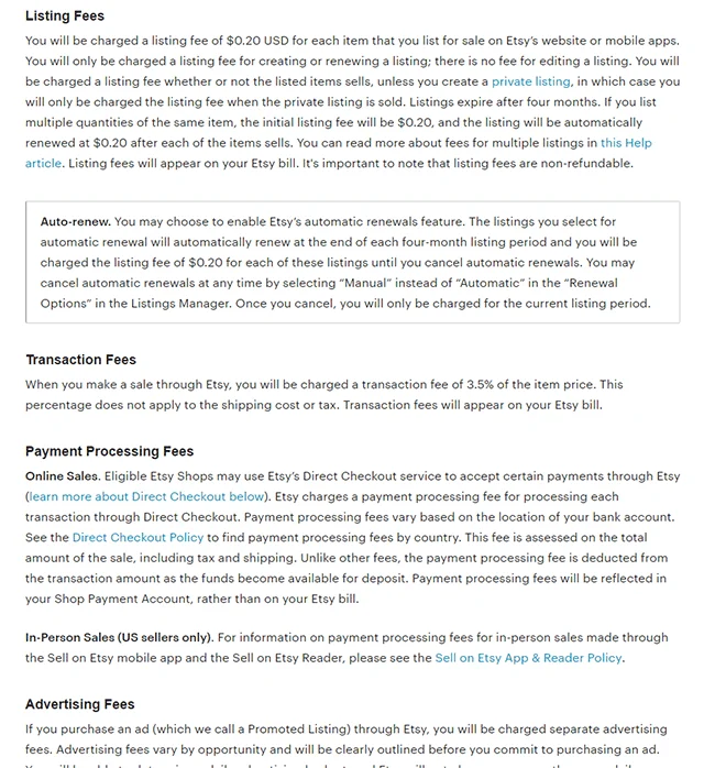 Etsy Alternatives - Fees