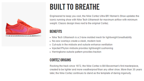 ecommerce product page design - product description