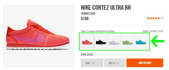 ecommerce product page designs product variation example