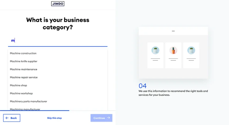 Jimdo What is your business category?