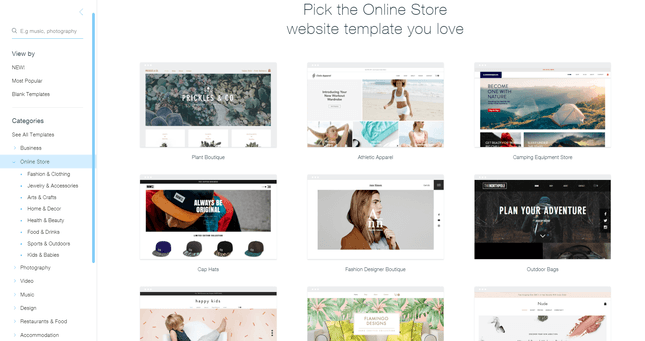 wix online boutique templates