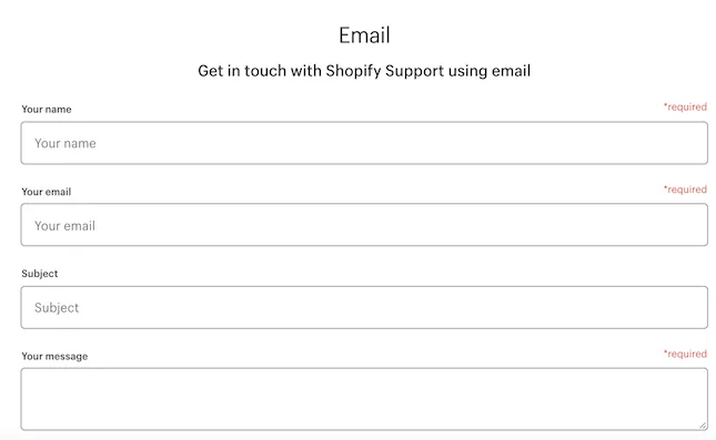 Shopify email-based support form