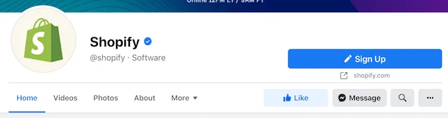 Shopify Facebook account screenshot