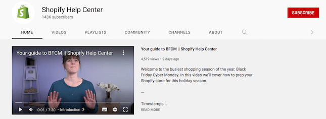 Shopify YouTube channel screenshot Shopify YouTube channel screenshot