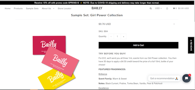 Bailly 3 Bailly Shopify store try before you buy page