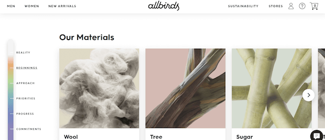 Allbirds 4 Allbirds' Our Materials page screenshot