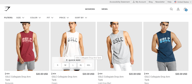 Gymshark 4 Gymshark's Shopify store's 'Quick Add' feature