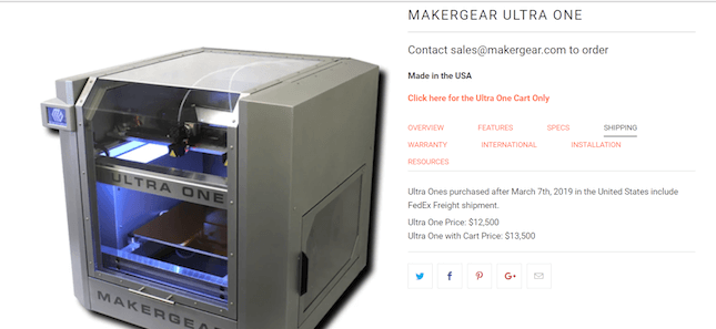 Makergear 3 MakerGear's social links on product page