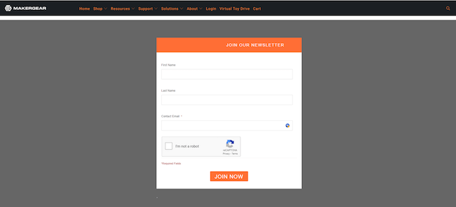 Makergear 4 MakerGear's signup form