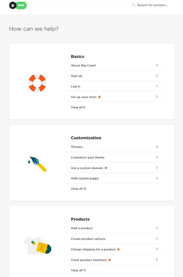 big cartel knowledge base