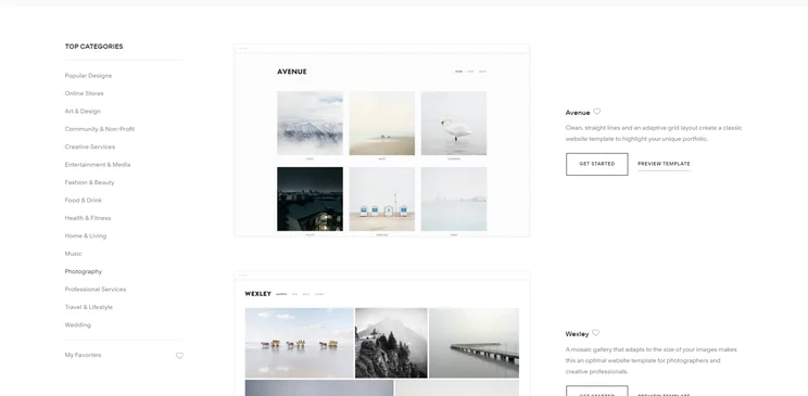 Squarespace photography templates