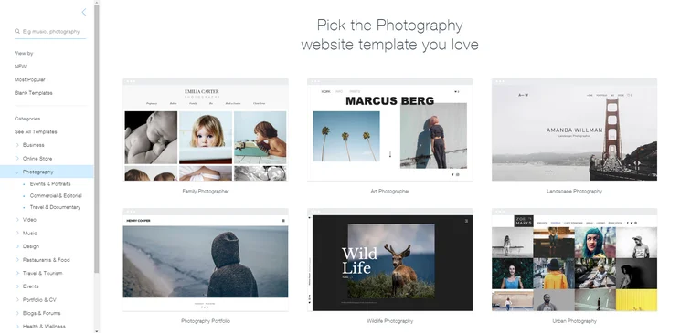 Wix photography templates