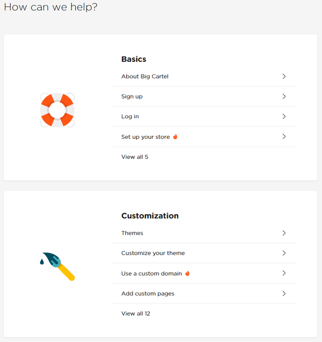 big cartel help center