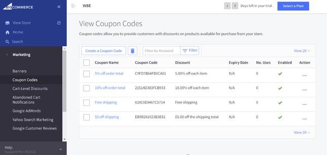 bigcommerce coupon codes