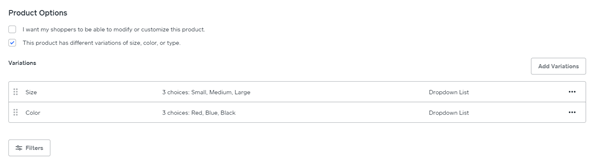 weebly product options