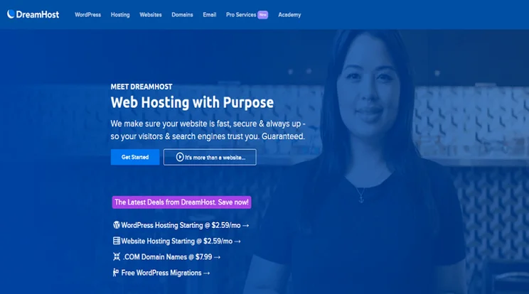 dreamhost vps hosting homepage