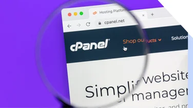 Computer screen showing the cPanel logo throguh a magnifying glass