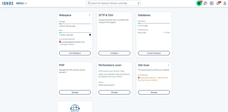 IONOS overview in the dashboard