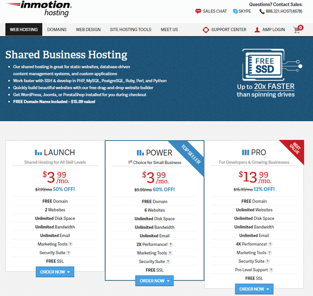 inmotion shared plans free ssl
