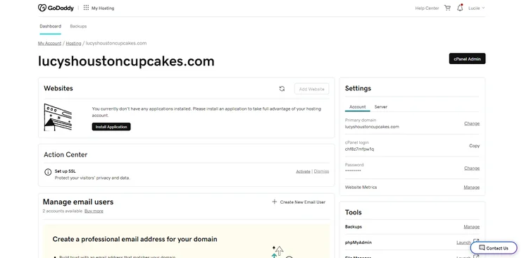 GoDaddy's hosting dashboard
