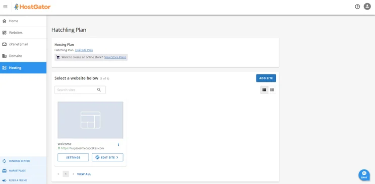 HostGator's main page for hosting