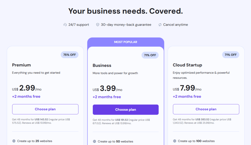 Hostinger's shared hosting plans and fees