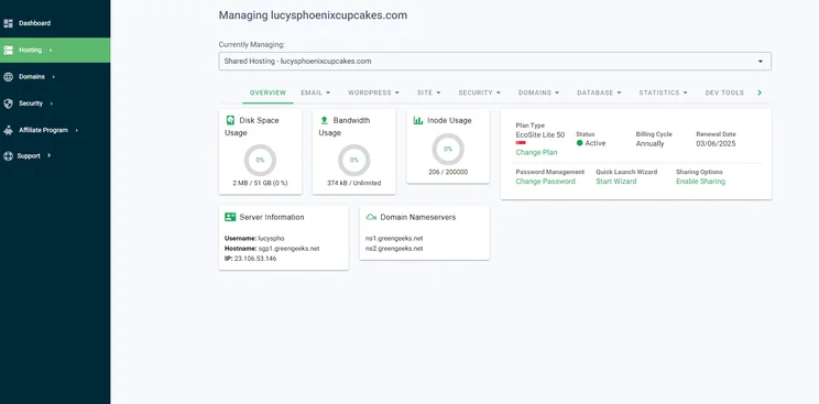GreenGeeks homepage for hosting