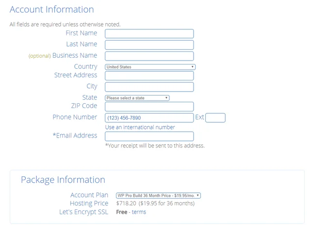bluehost account setup