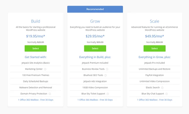 bluehost managed wordpress plans