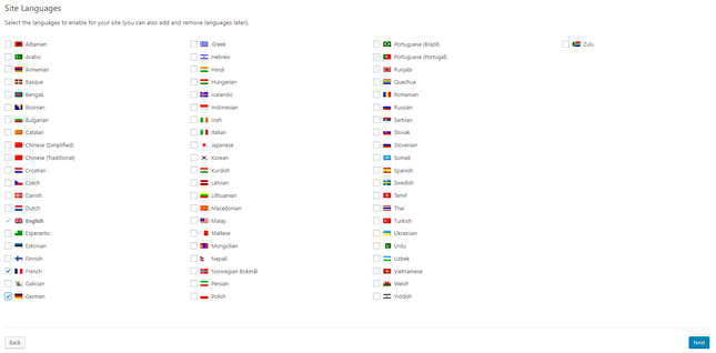 wpml setup stage two choose languages