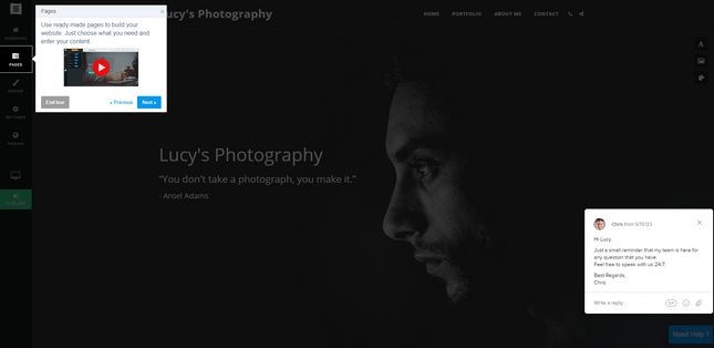 site123 photography builder support