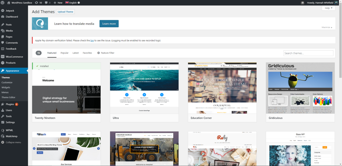 Building websites - wordpress theme directory