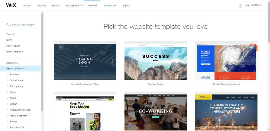 wix template gallery