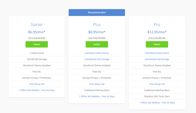best woocommerce hosting bluehost pricing