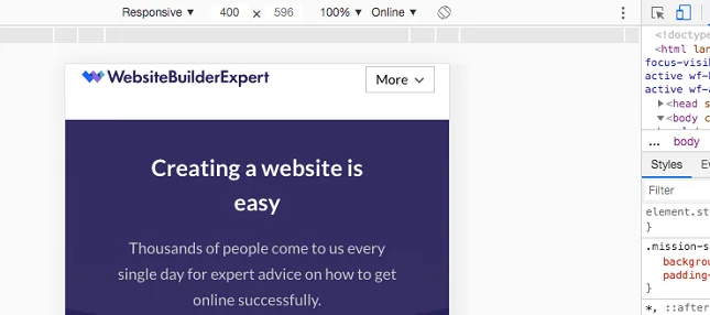 View mobile version from desktop