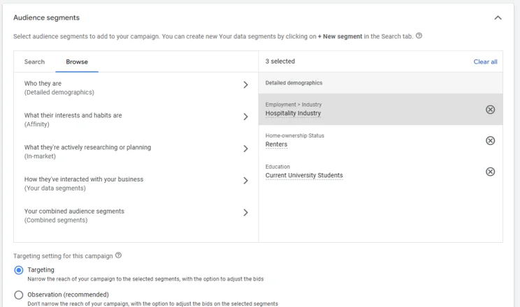 google ads audience segment details