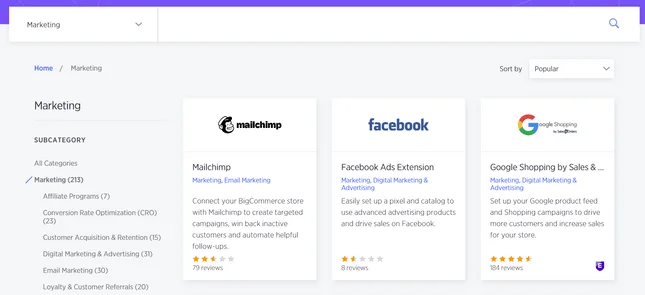 woocommerce vs bigcommerce marketing apps