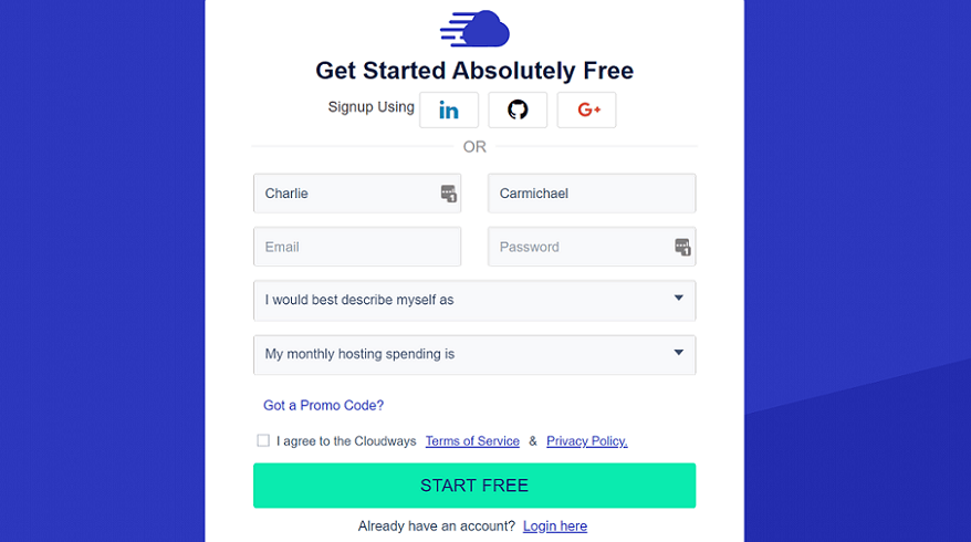 cloudways signup process