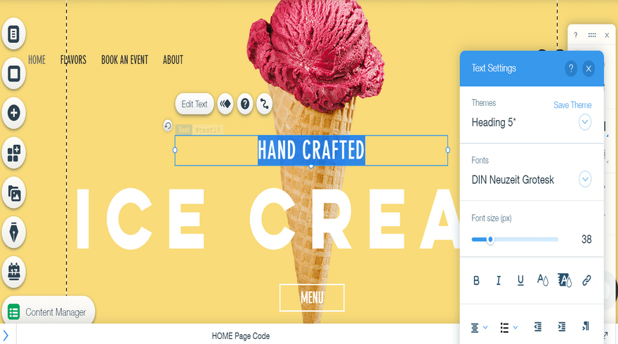 editing text on wix's free editor