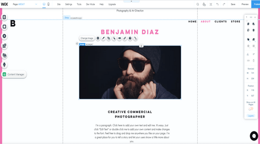 wix's drag and drop editor