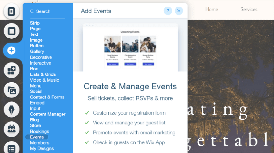 features within the wix editor