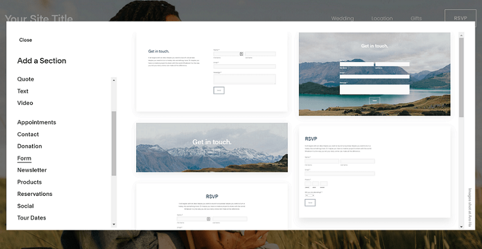 add a rsvp form in the squarespace editor