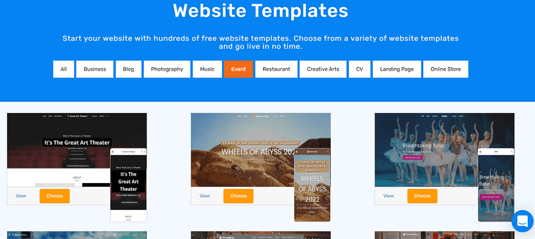 site123 event templates