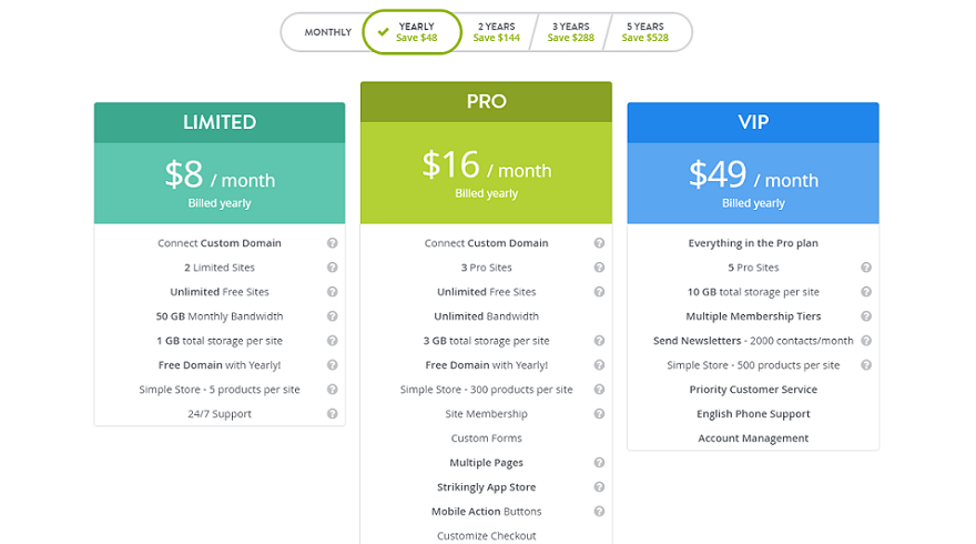 strikingly pricing plans