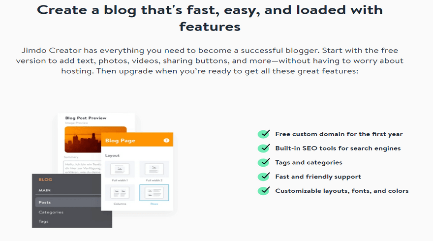 jimdo blogging features