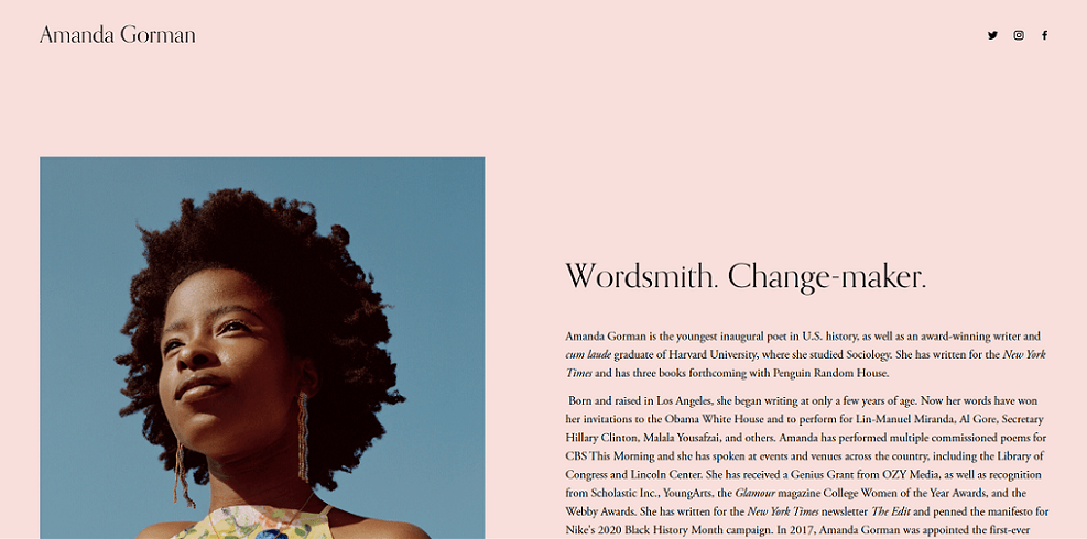 squarespace website example amanda gorman