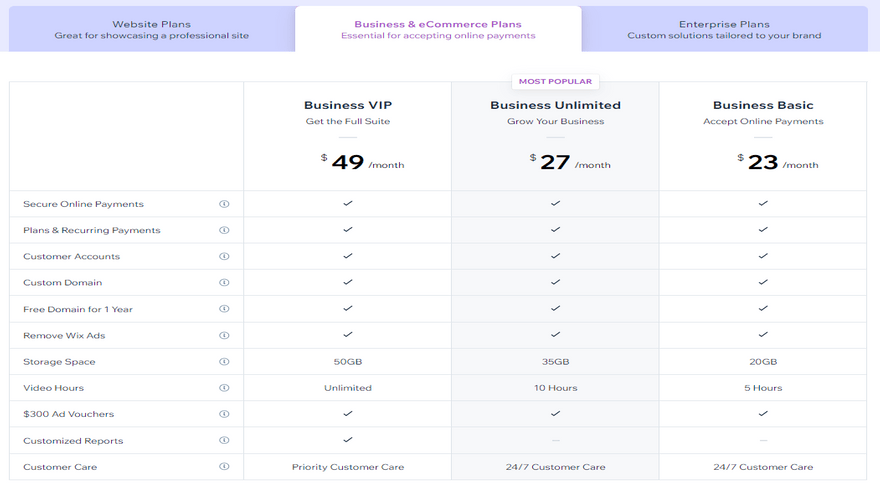 cheapest website builders wix ecommerce pricing
