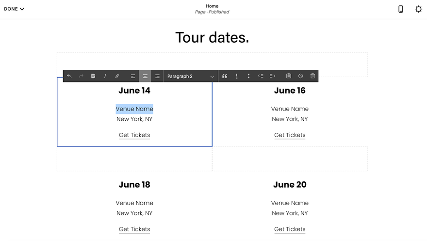 squarespace text editor